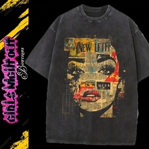 Graphic Black Tee with Colorful Pop Art Face